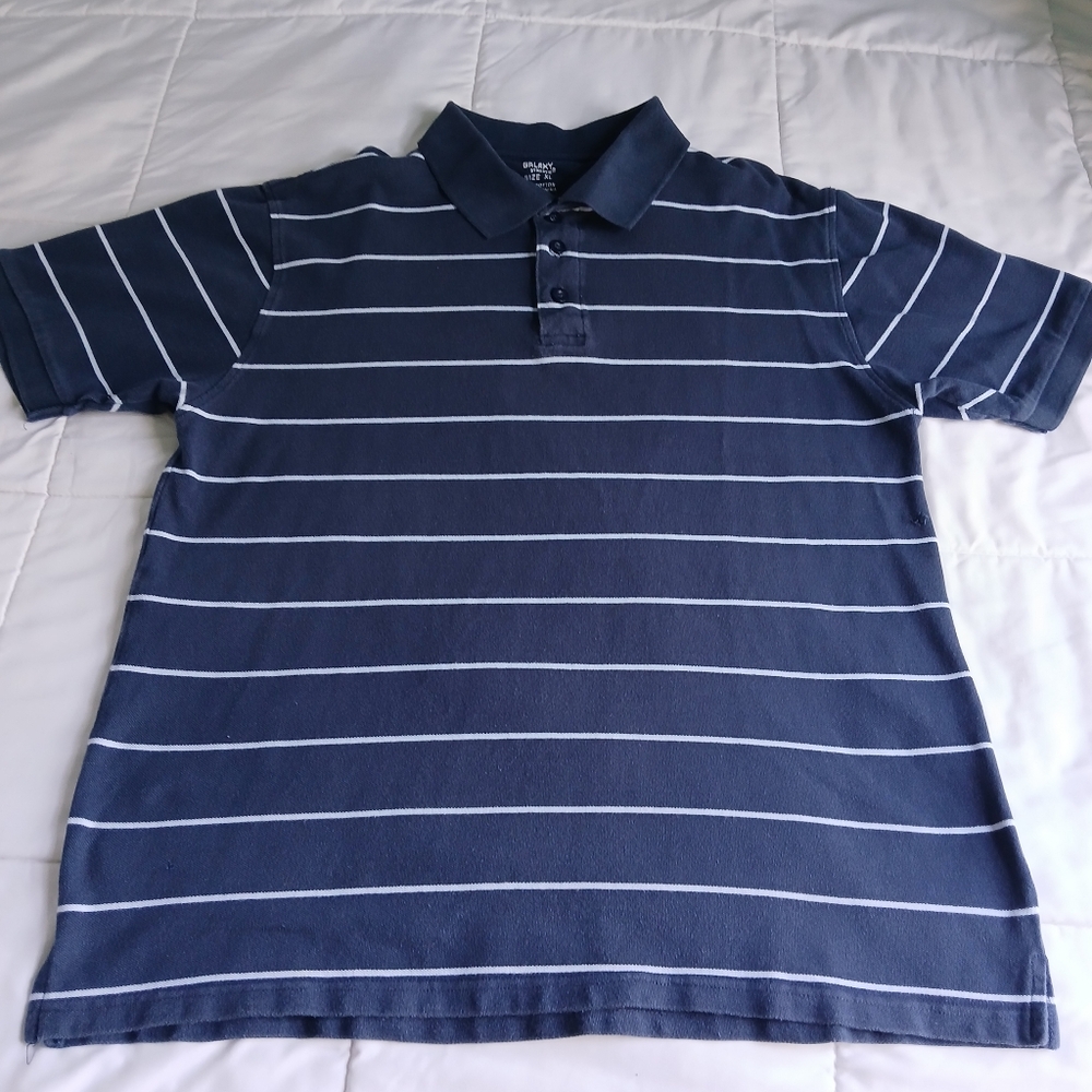 Galaxy By Harvic Men's Striped Collard Blue Shirt XL